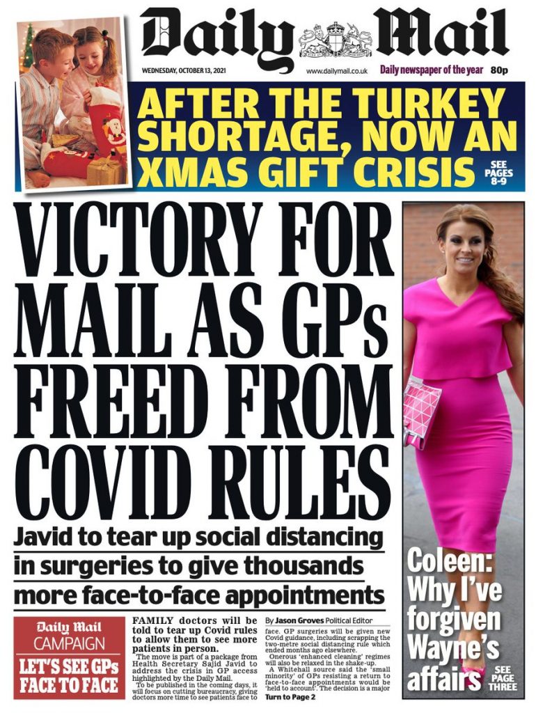 Daily Mail Front Page 13th of October 2021 Tomorrow's Papers Today!