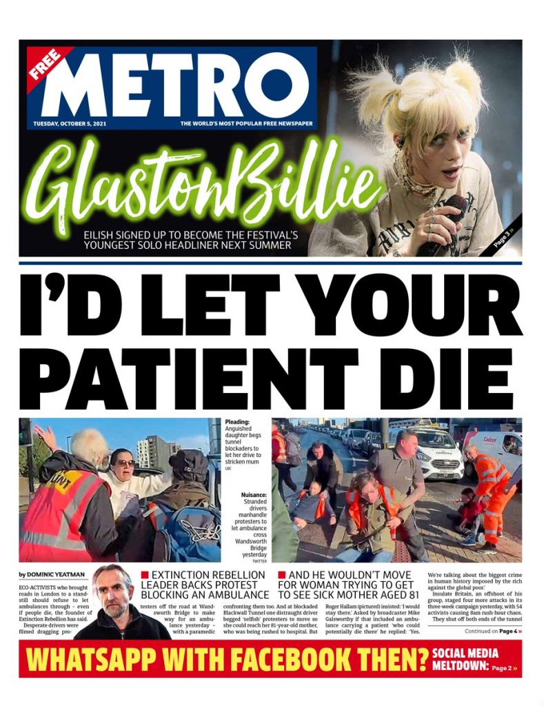 Metro Front Page 5th Of October 2021 - Tomorrow's Papers Today!