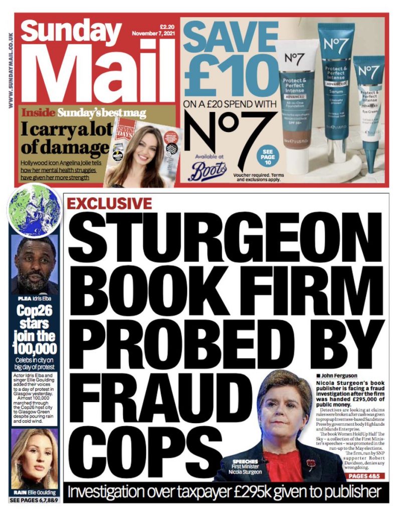 Sunday Mail Front Page 7th Of November 2021 Tomorrows Papers Today 