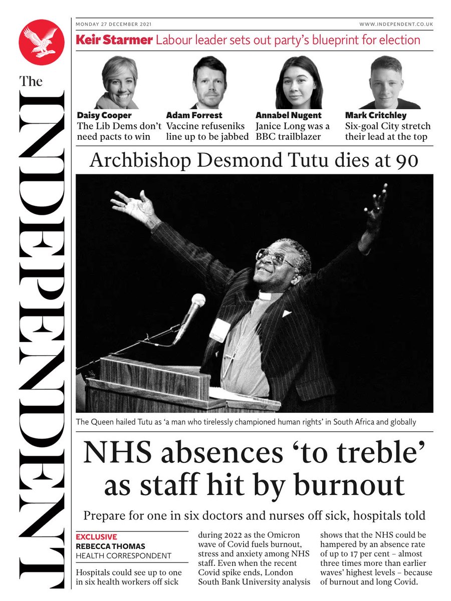 Independent Front Page 27th Of December 2021 - Tomorrow's Papers Today!