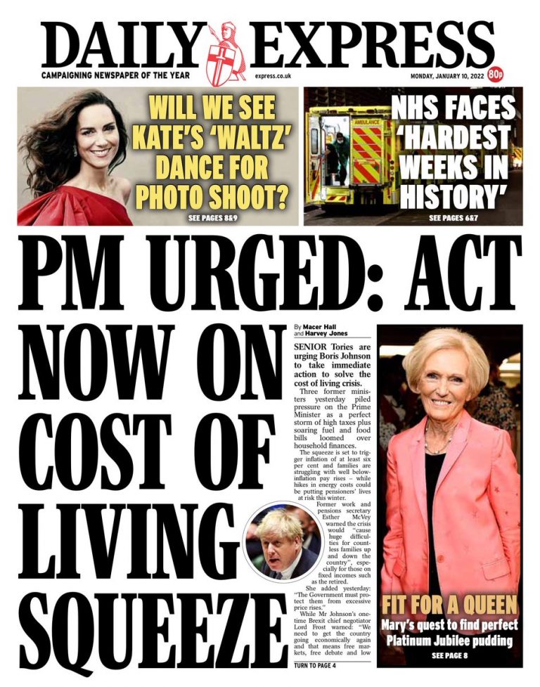 Daily Express Front Page 10th Of January 2022 Tomorrows Papers Today