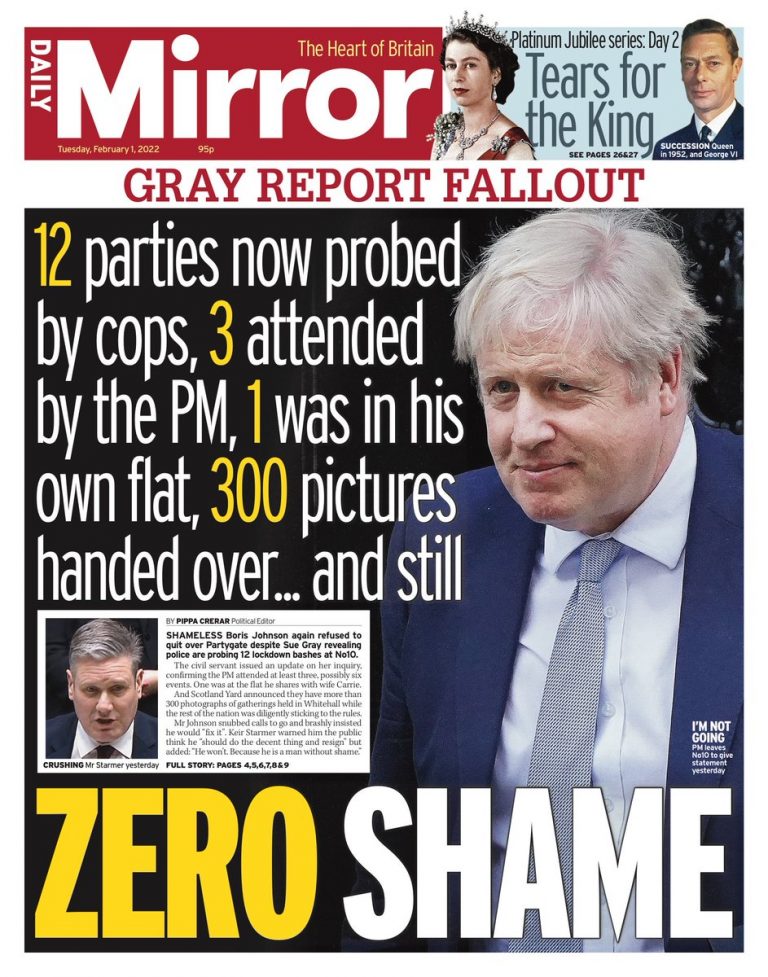 Daily Mirror Front Page 1st of February 2022 - Tomorrow's Papers Today!