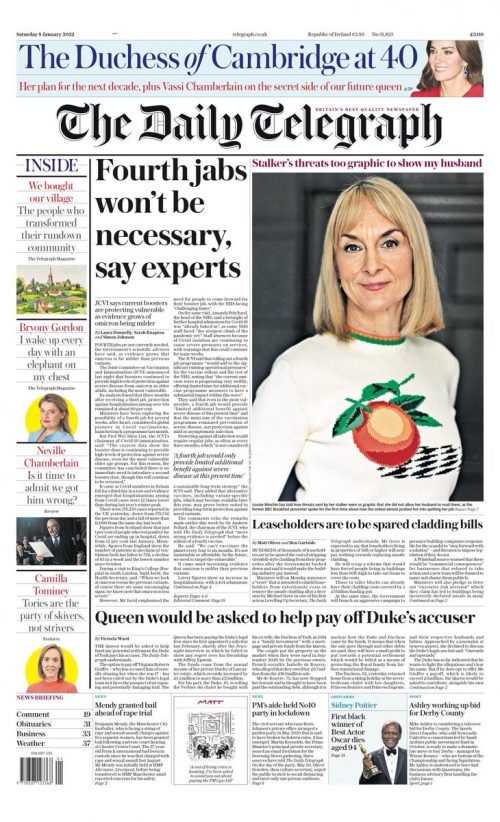 Daily Telegraph Front Page 8th of January 2022 - Tomorrow's Papers Today!