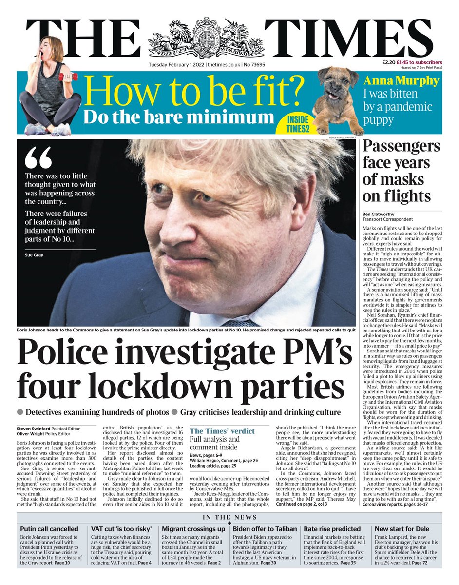 Times Front Page 1st Of February 2022 Tomorrow s Papers Today 