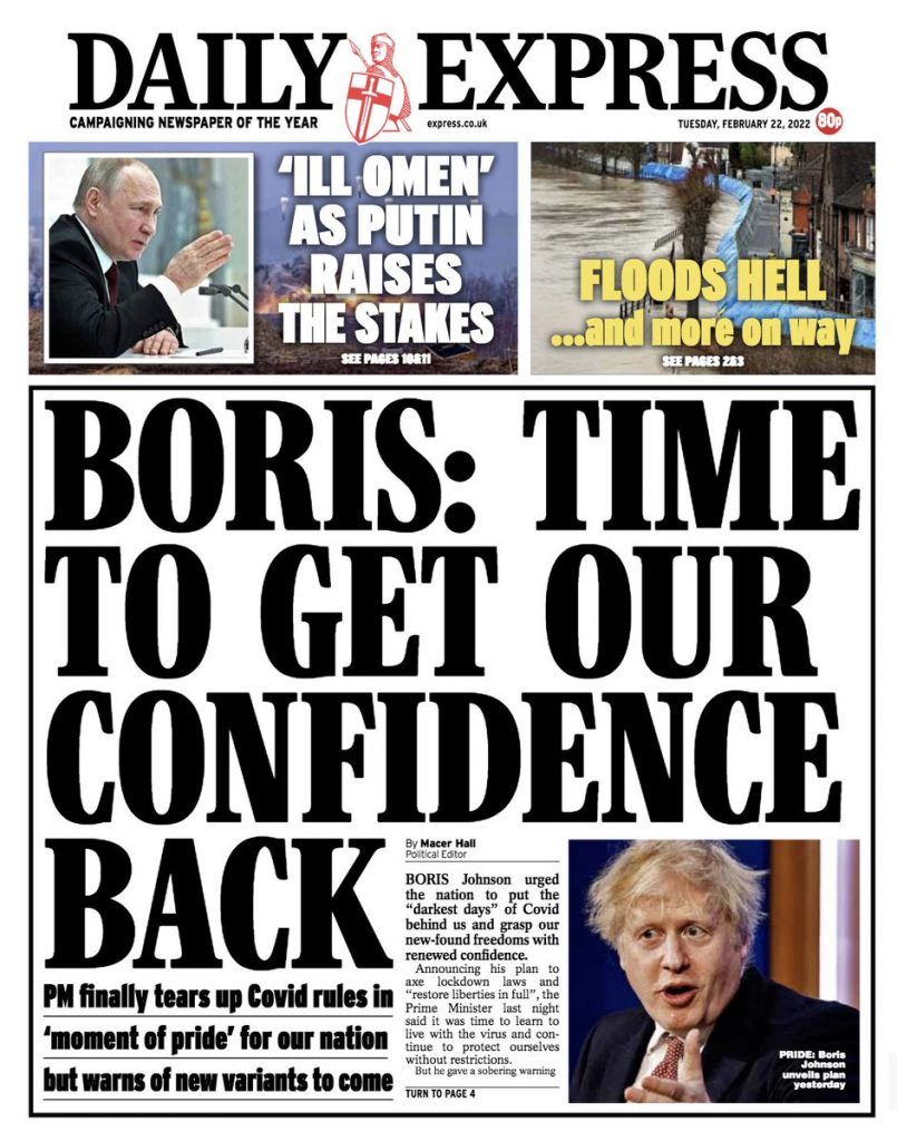 Daily Express Front Page 22nd of February 2022 - Tomorrow's Papers Today!