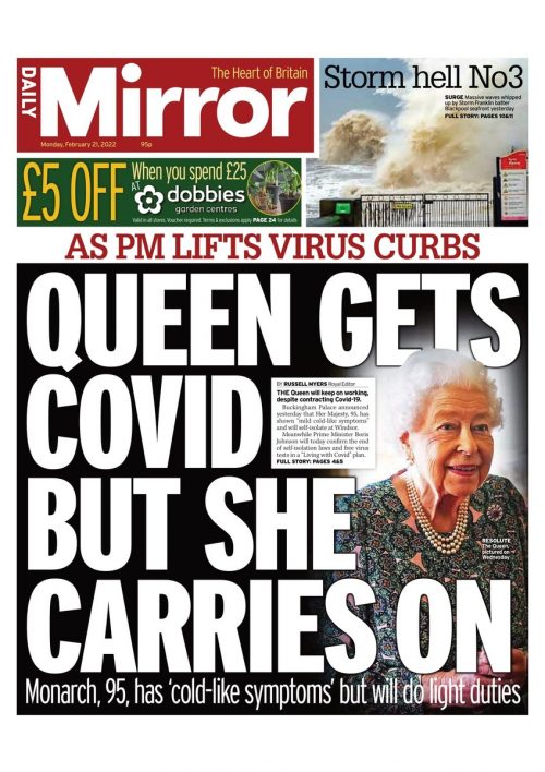 Daily Mirror Front Page 21st Of February 2022 Tomorrow S Papers Today