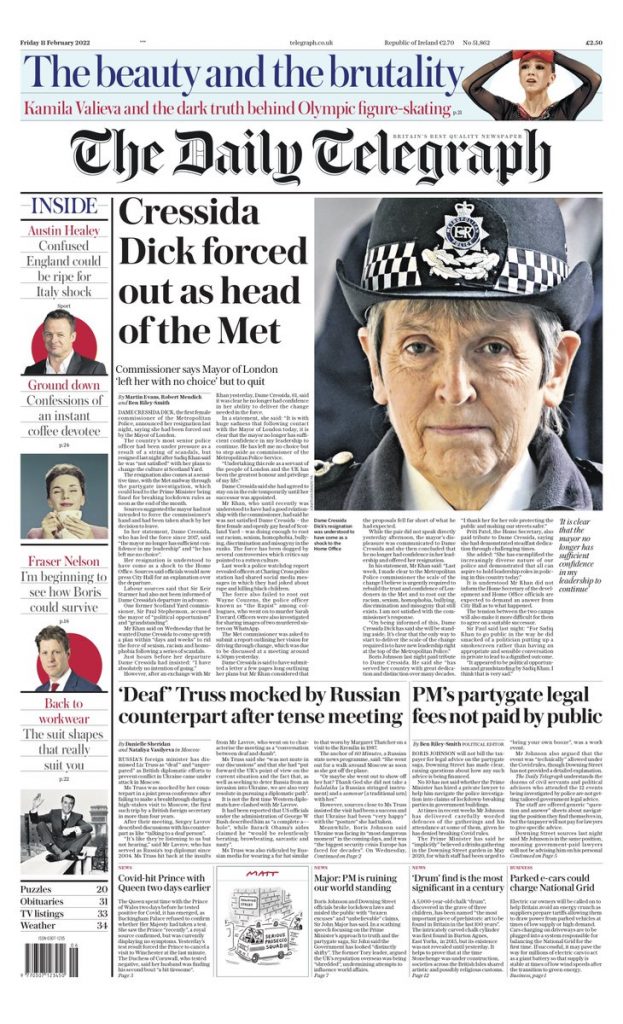 Daily Telegraph Front Page Th Of February Tomorrow S Papers Today