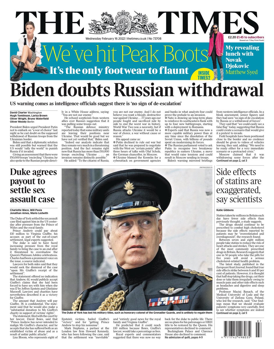 Times Front Page 16th Of February 2022 Tomorrow s Papers Today 