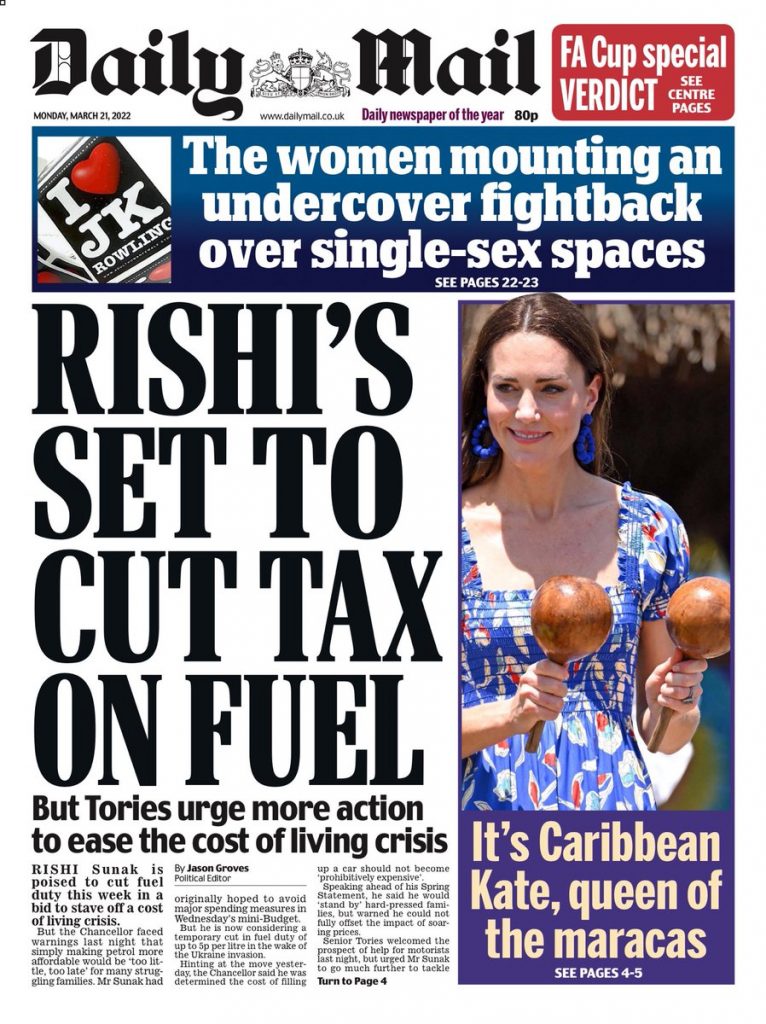 Daily Mail Front Page 21st of March 2022 Tomorrow's Papers Today!