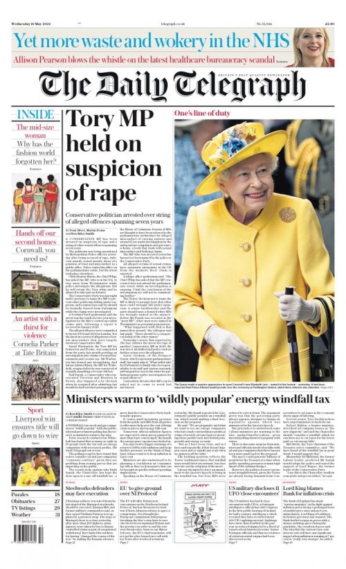 Daily Telegraph Front Page 18th of May 2022 - Tomorrow's Papers Today!