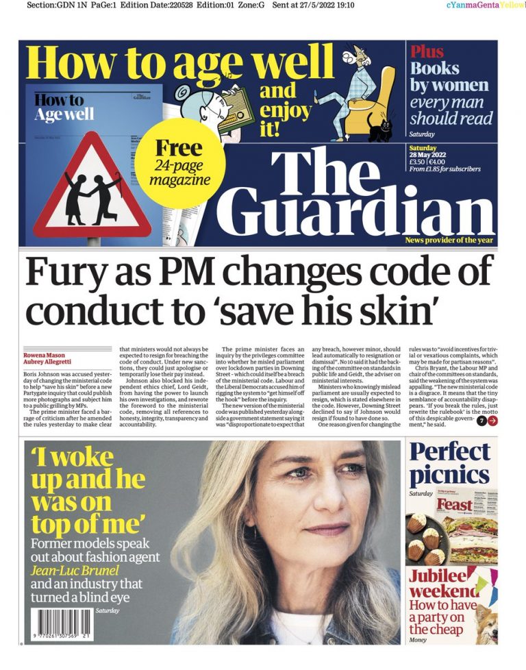 Guardian Front Page 28th Of May 2022 Tomorrow S Papers Today