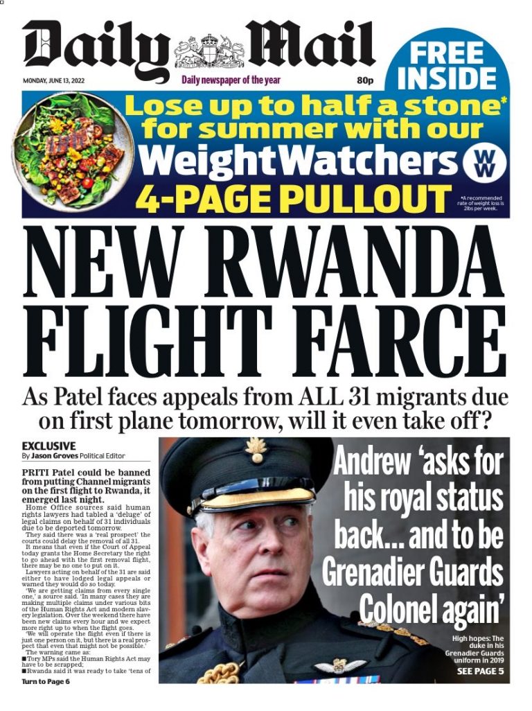 Daily Mail Front Page 13th Of June 2022 Tomorrows Papers Today 