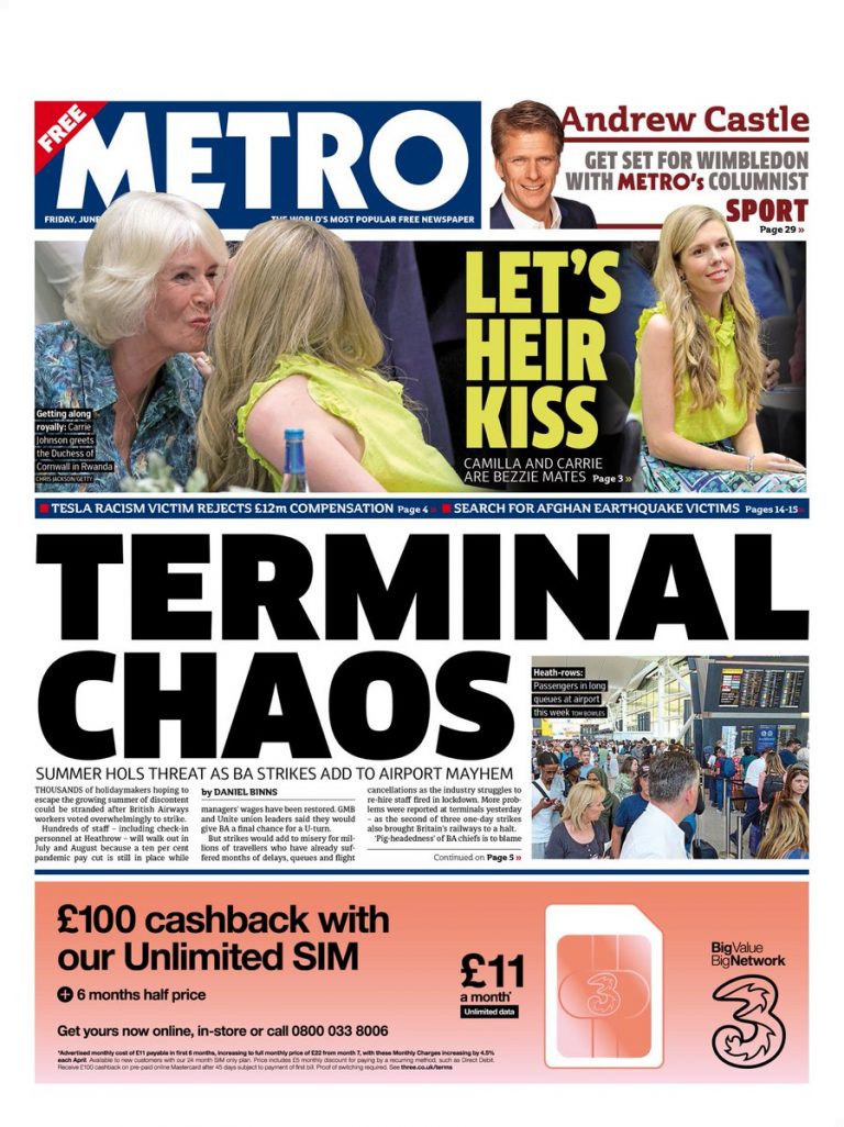 Metro Front Page 24th of June 2022 Tomorrow s Papers Today