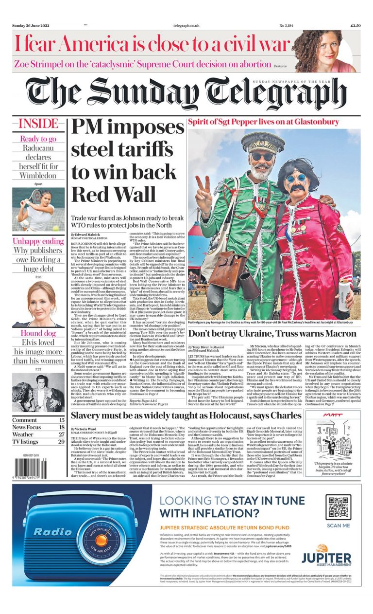 Sunday Telegraph Front Page 26th of June 2022 - Tomorrow's Papers Today!