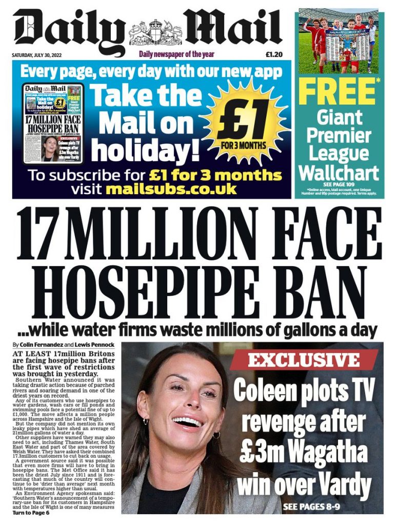 Daily Mail Front Page 30th of July 2022 Tomorrow's Papers Today!