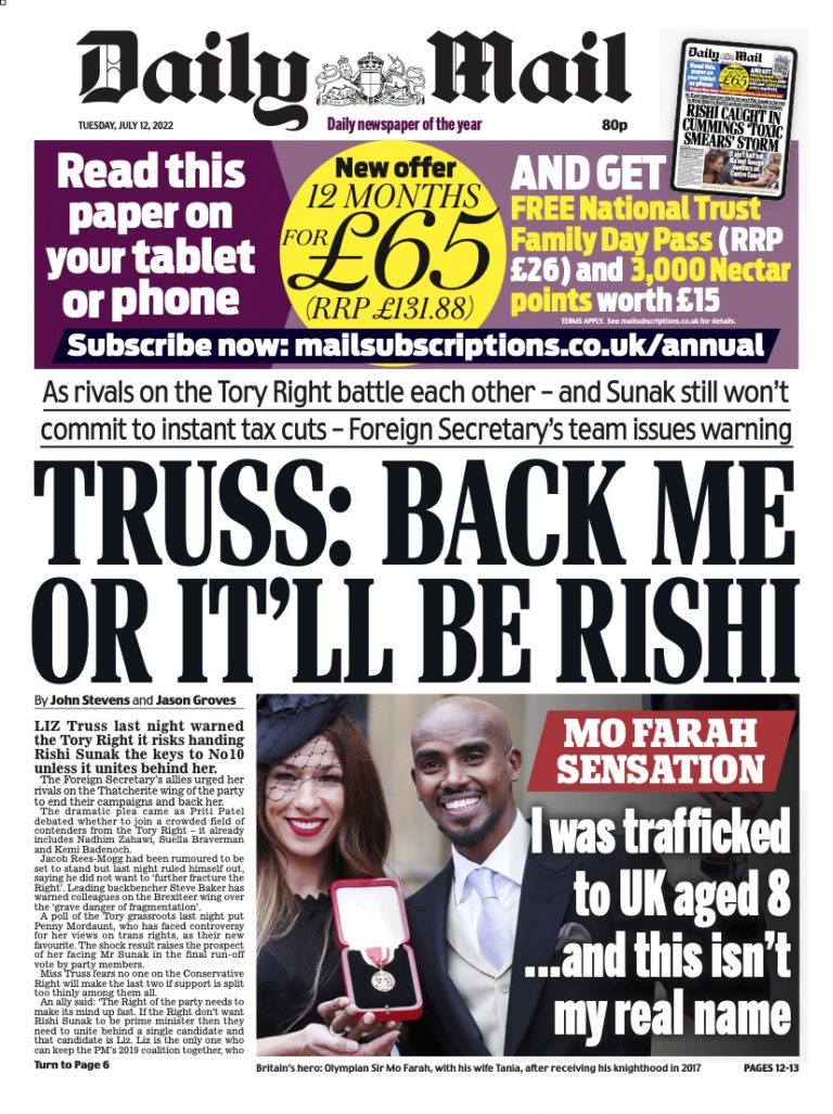 Daily Mail Front Page 12th of July 2022 Tomorrow's Papers Today!