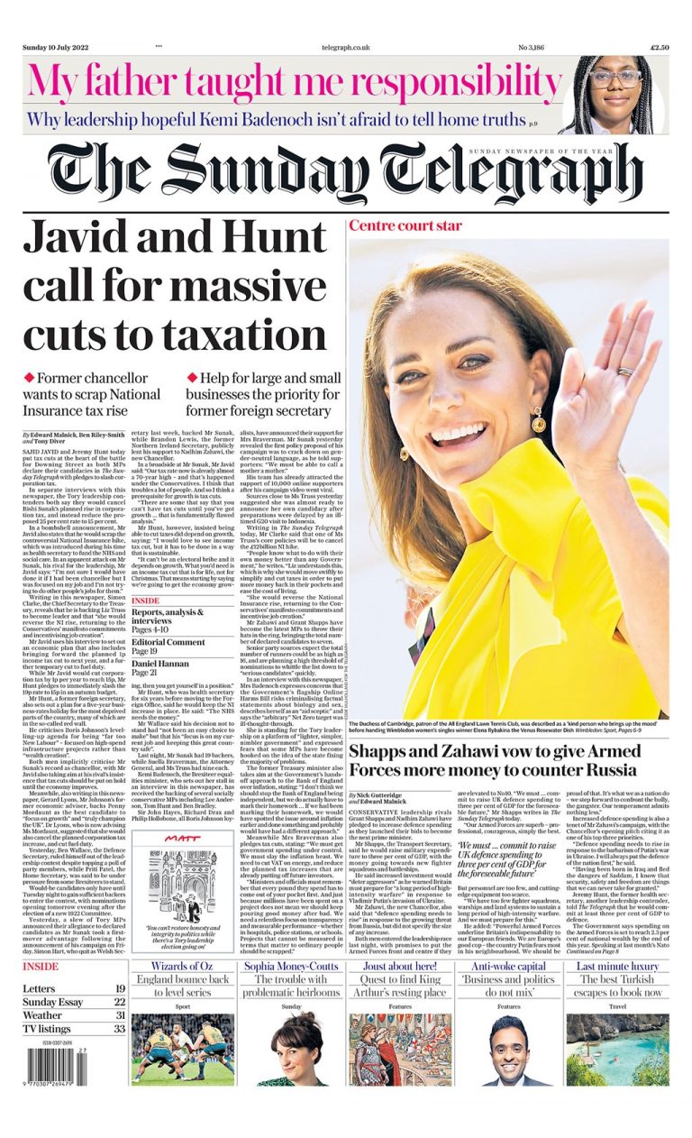 Sunday Telegraph Front Page 10th of July 2022 - Tomorrow's Papers Today!