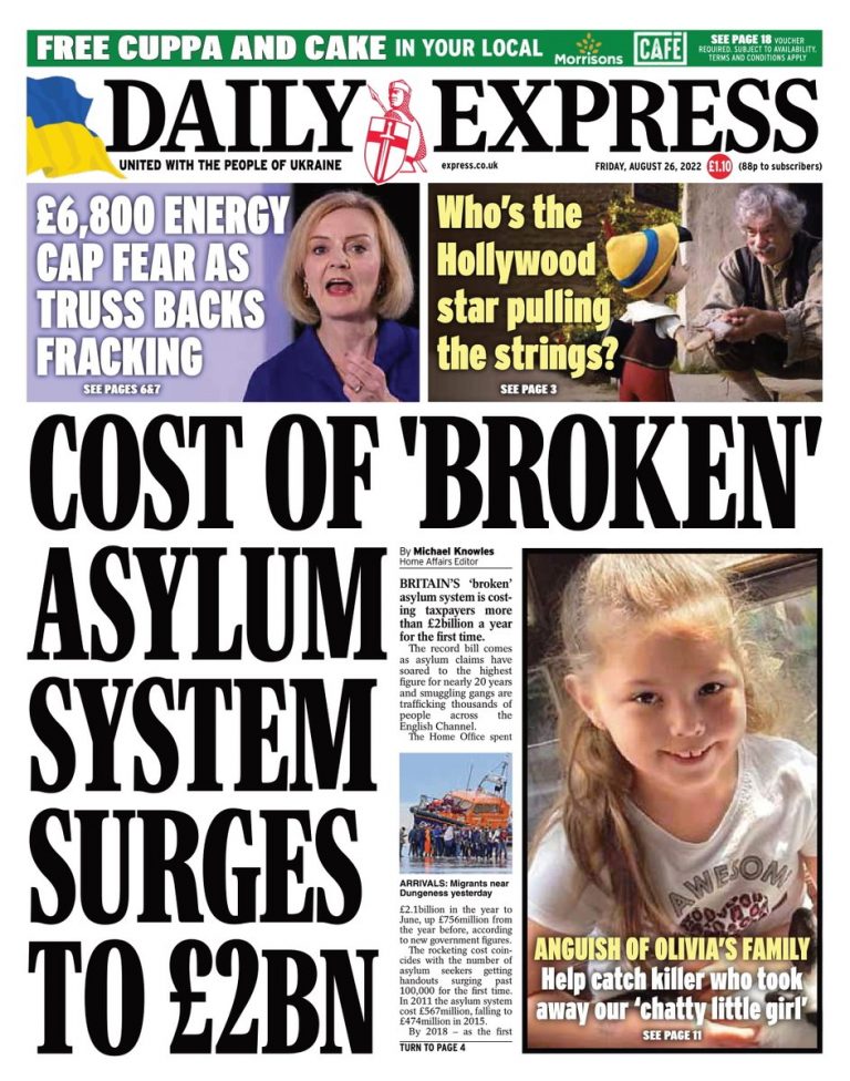 Daily Express Front Page 26th of August 2022 Tomorrow's Papers Today!