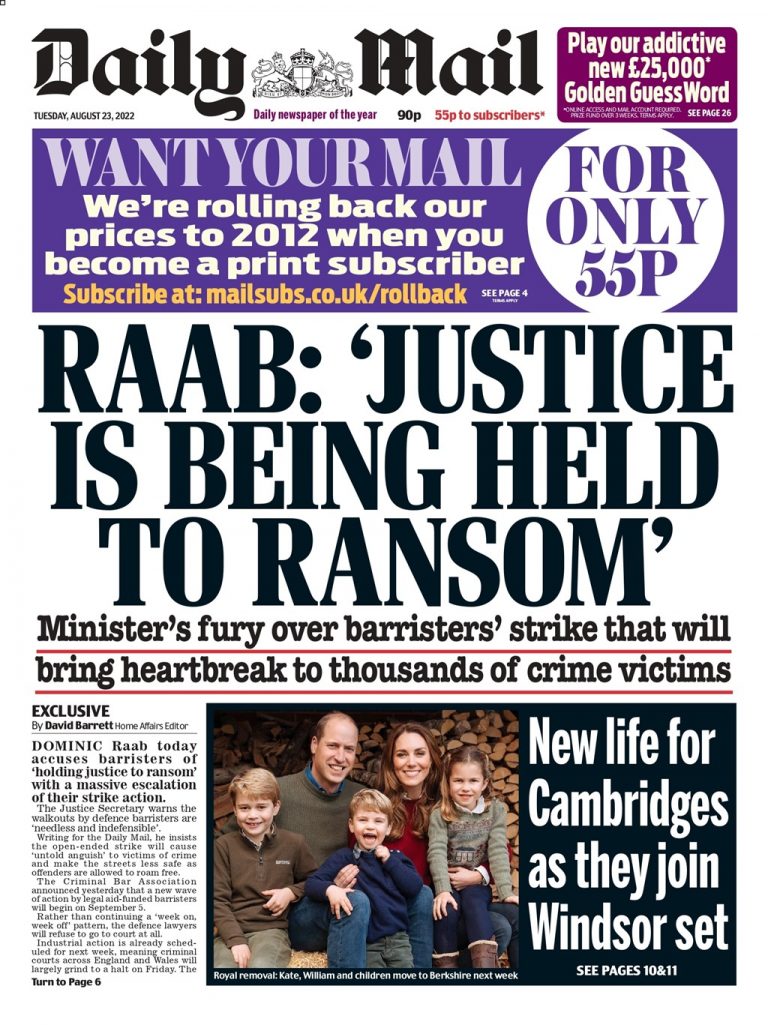 Daily Mail Front Page 23rd of August 2022 Tomorrow's Papers Today!