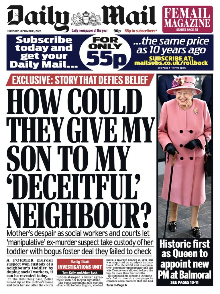 Daily Mail Front Page 1st of September 2022 Tomorrow's Papers Today!