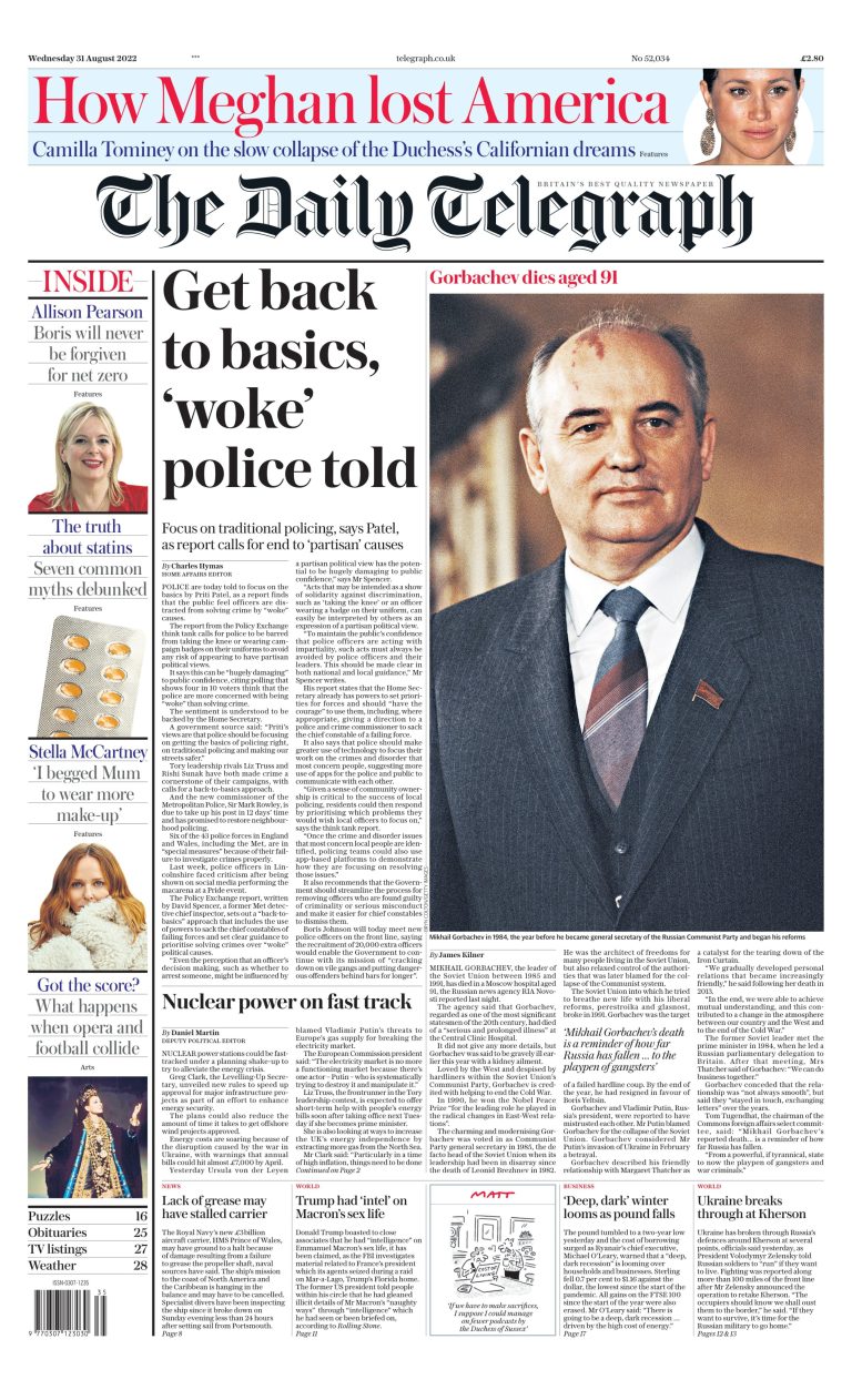 Daily Telegraph Front Page 31st Of August 2022 Tomorrows Papers Today 4234