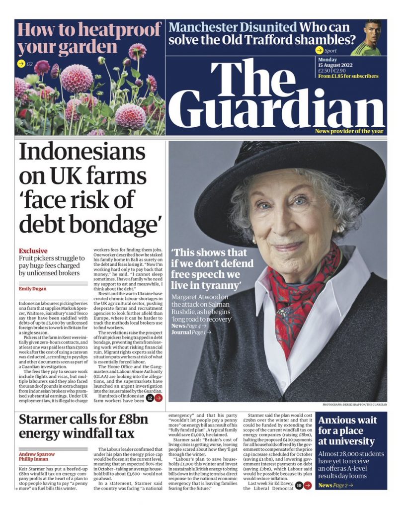 Guardian Front Page 15th Of August 2022 Tomorrows Papers Today 5889