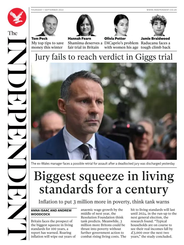 Independent Front Page 1st Of September 2022 Tomorrow S Papers Today