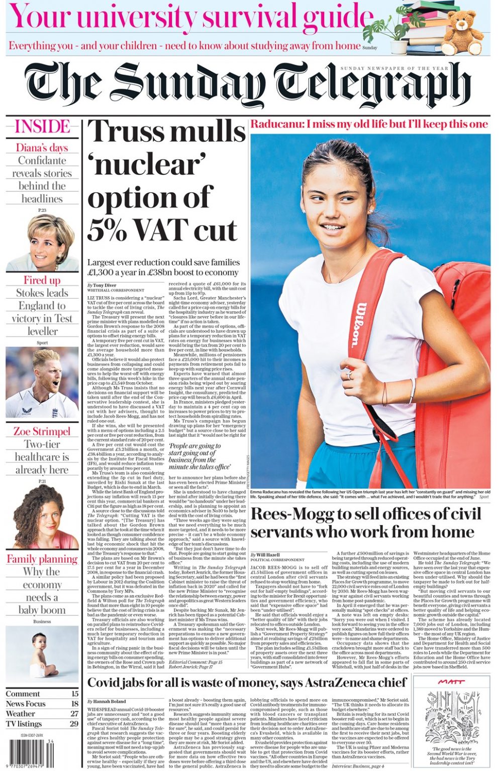 Sunday Telegraph Front Page 28th Of August 2022 - Tomorrow's Papers Today!