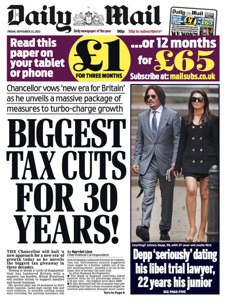 Daily Mail Front Page 23rd of September 2022 Tomorrow's Papers Today!