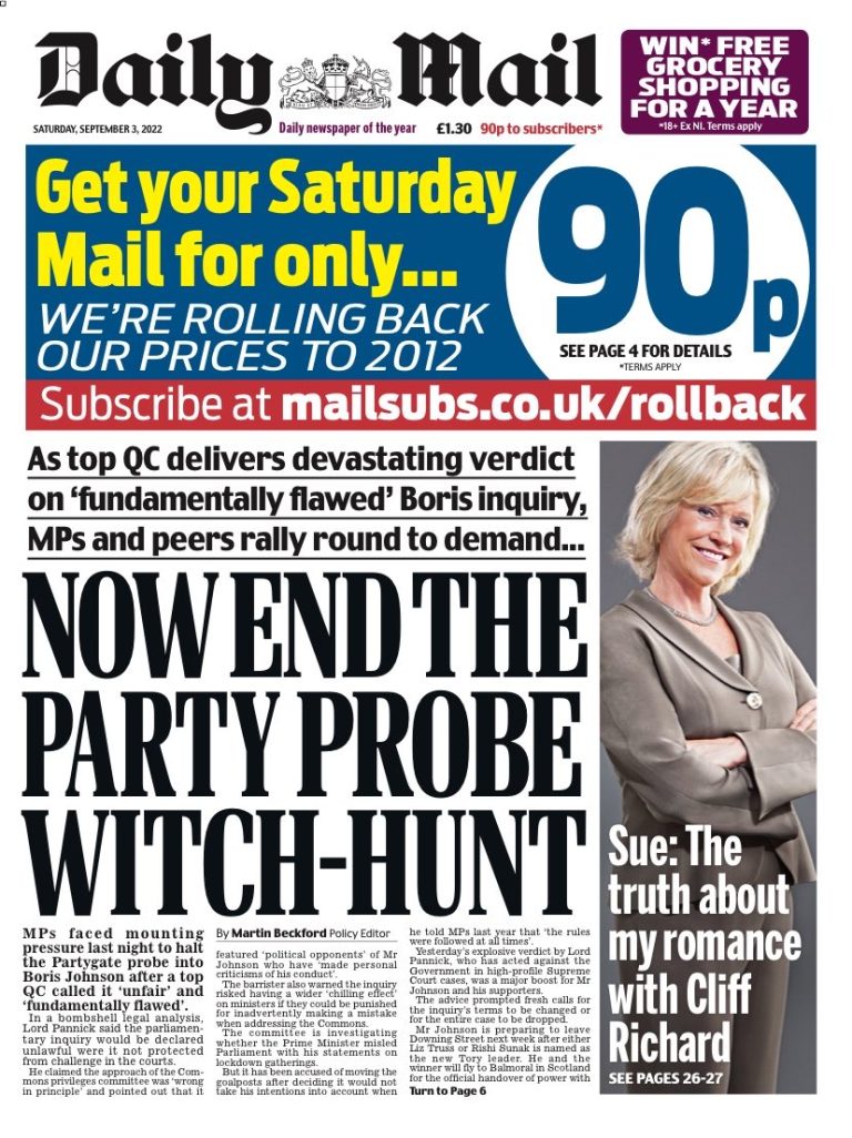 Daily Mail Front Page 3rd of September 2022 Tomorrow's Papers Today!