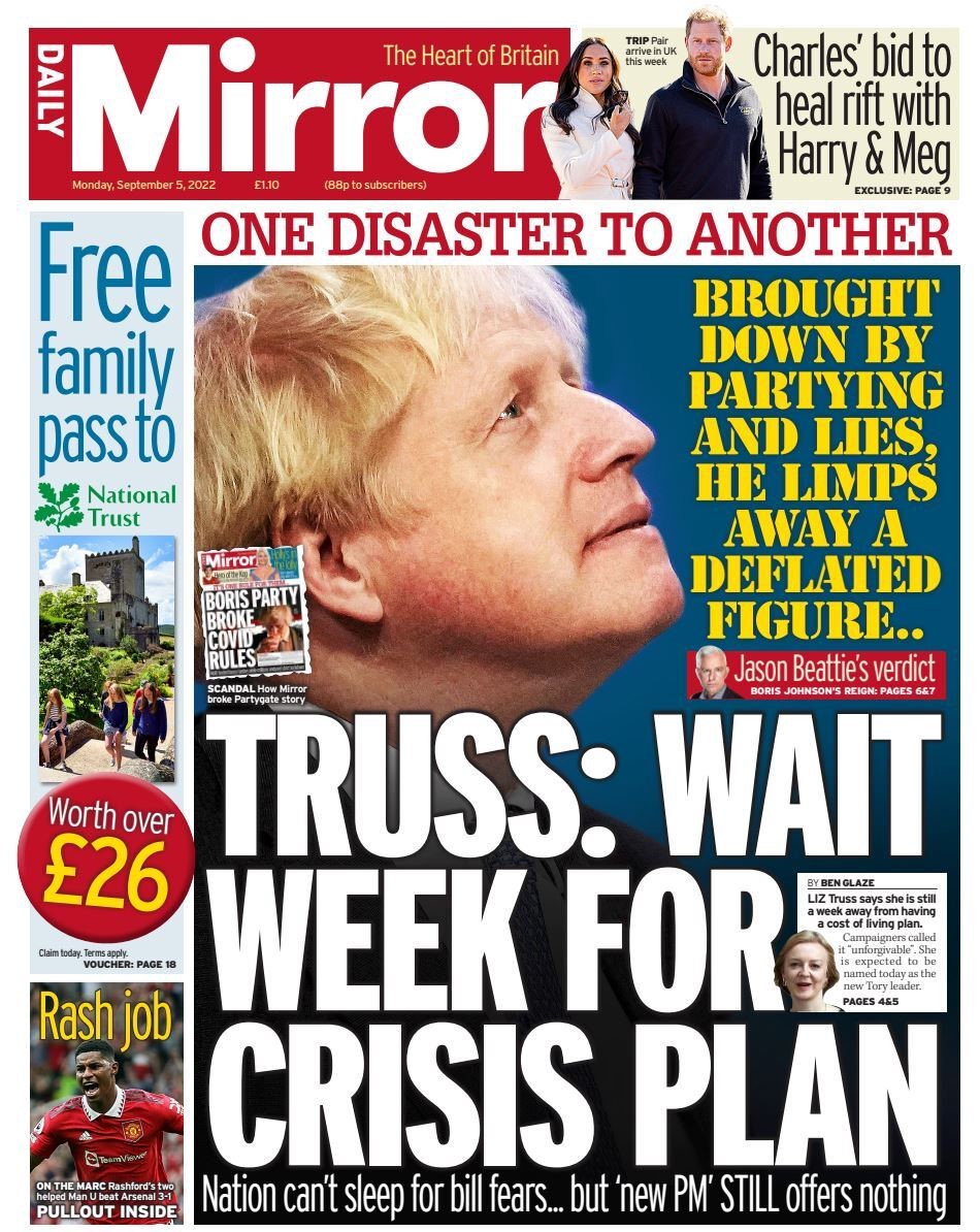 Daily Mirror Front Page 5th Of September 2022 Tomorrows Papers Today