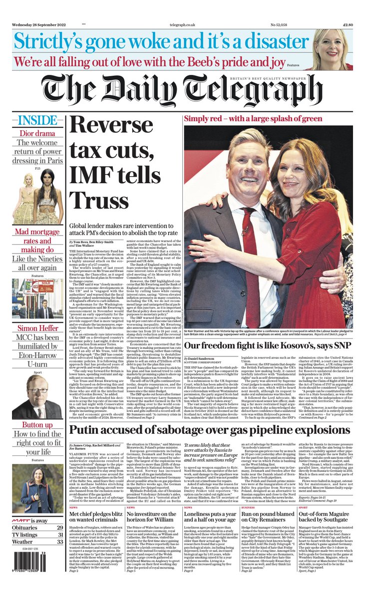 Daily Telegraph Front Page 28th Of September 2022 Tomorrows Papers Today 0036