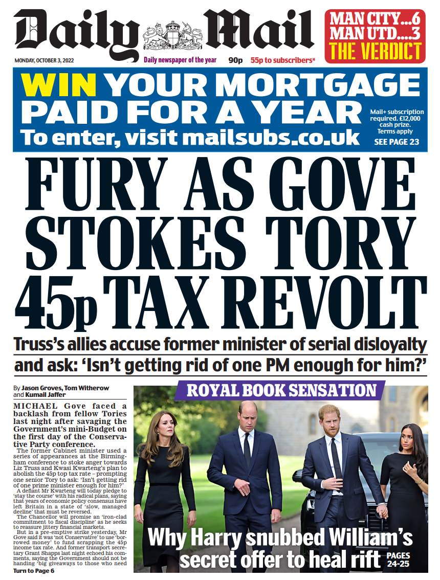 Daily Mail Front Page 3rd of October 2022 Tomorrow's Papers Today!