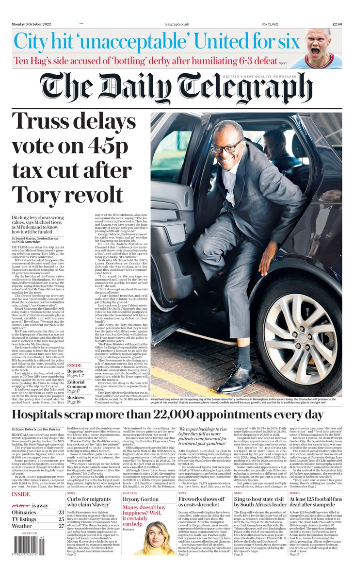 Daily Telegraph Front Page 3rd Of October 2022 Tomorrows Papers Today