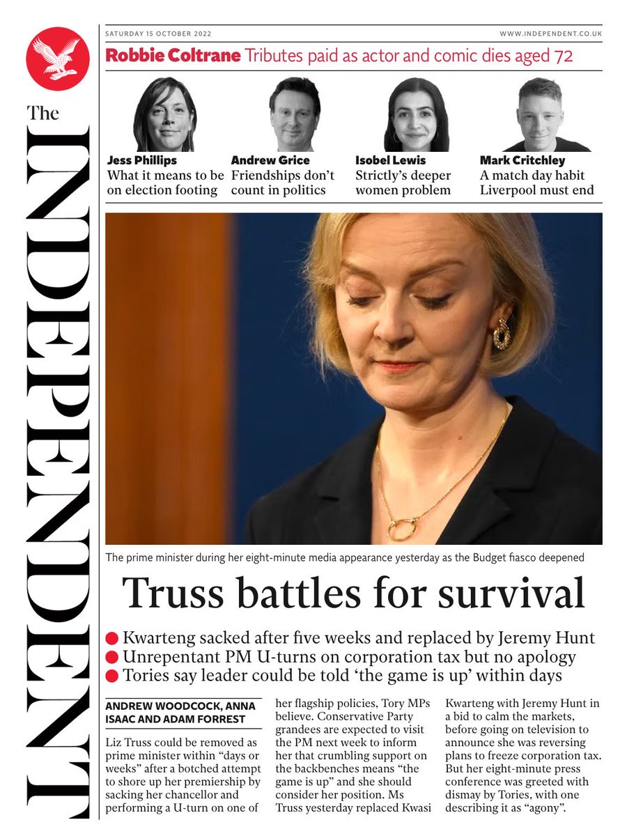 Independent Front Page 15th Of October 2022 Tomorrows Papers Today 
