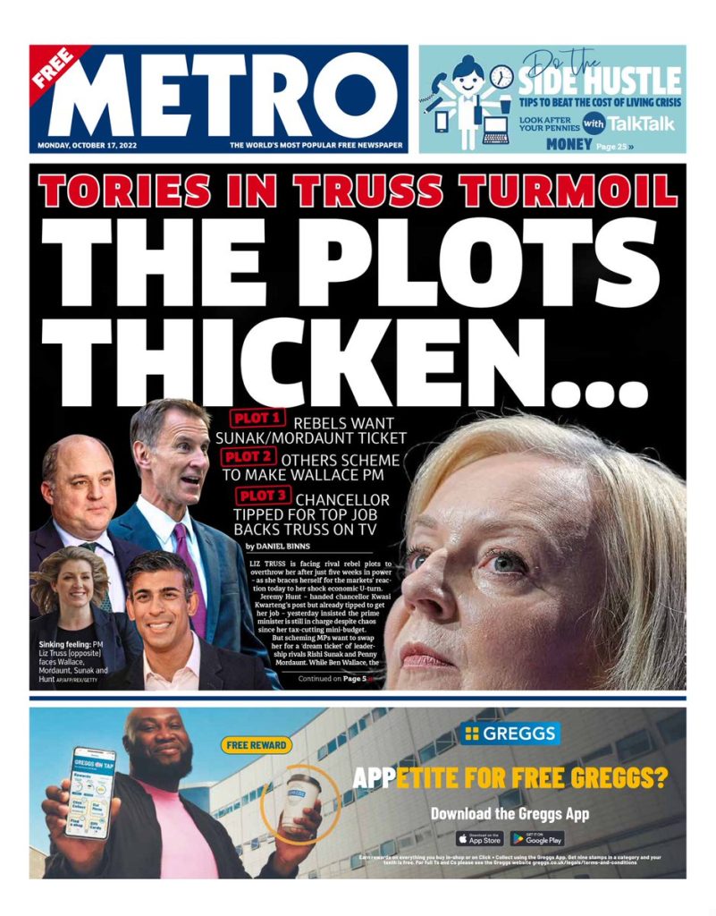 Metro Front Page 17th of October 2022 Tomorrow s Papers Today