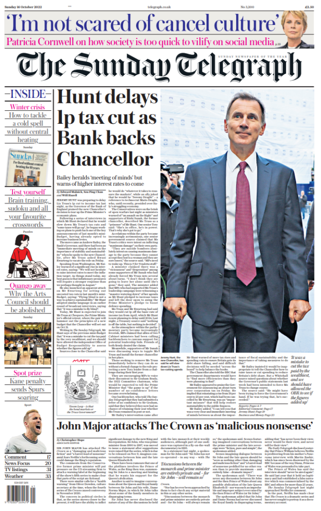 Sunday Telegraph Front Page 16th Of October 2022 - Tomorrow's Papers Today!