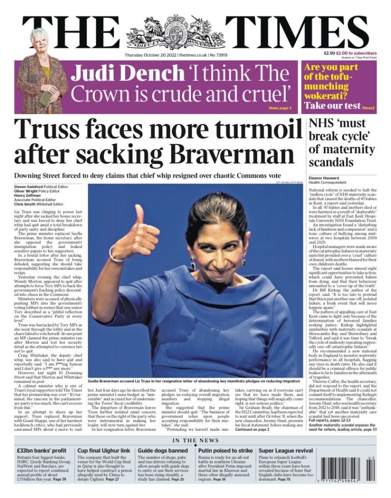 Times Front Page 20th Of October 2022 Tomorrow S Papers Today