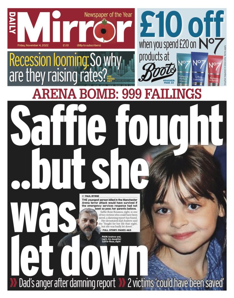 Daily Mirror Front Page 4th Of November 2022 Tomorrows Papers Today