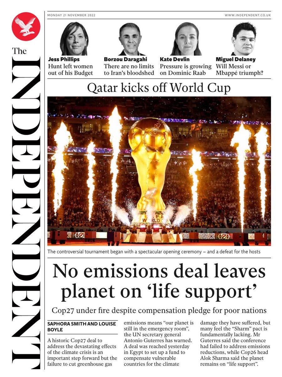 Independent Front Page 21st Of November 2022 - Tomorrow's Papers Today!