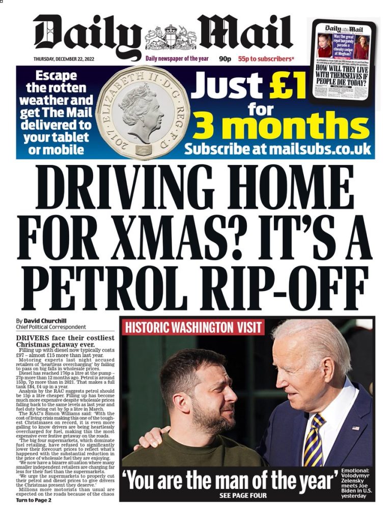 Daily Mail Front Page 22nd of December 2022 Tomorrow's Papers Today!