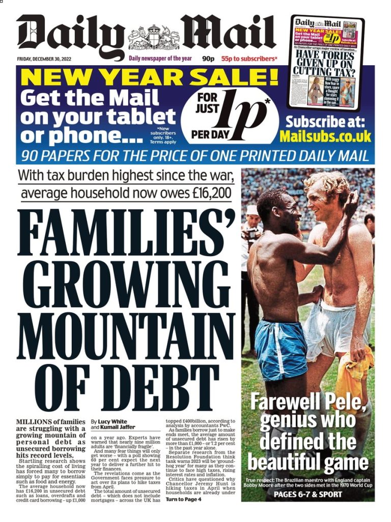 Daily Mail Front Page 30th of December 2022 Tomorrow's Papers Today!