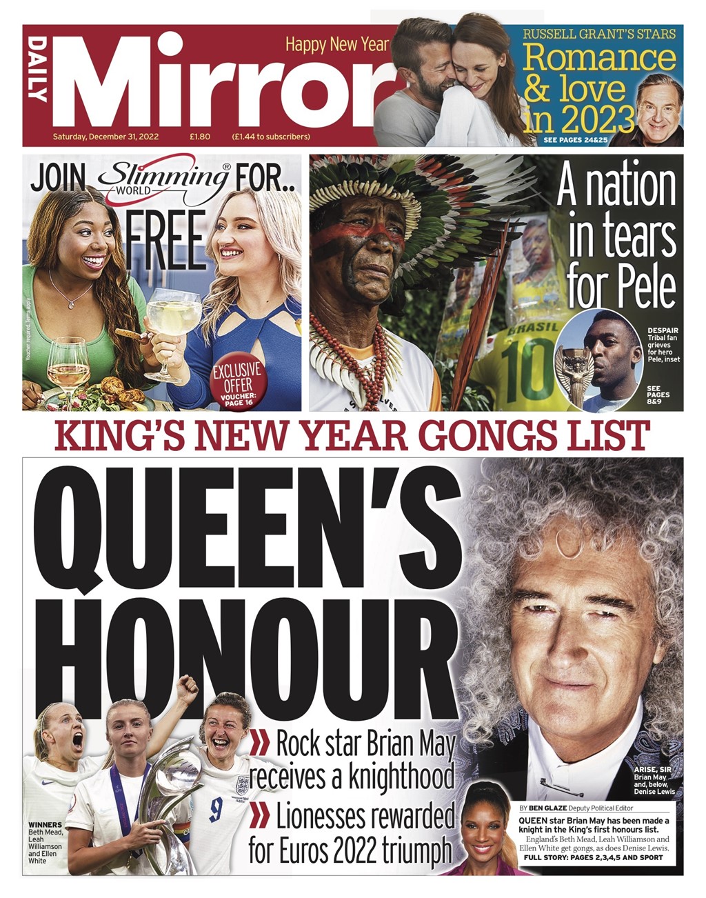 Daily Mirror Front Page 31st of December 2022 Tomorrow's Papers Today!