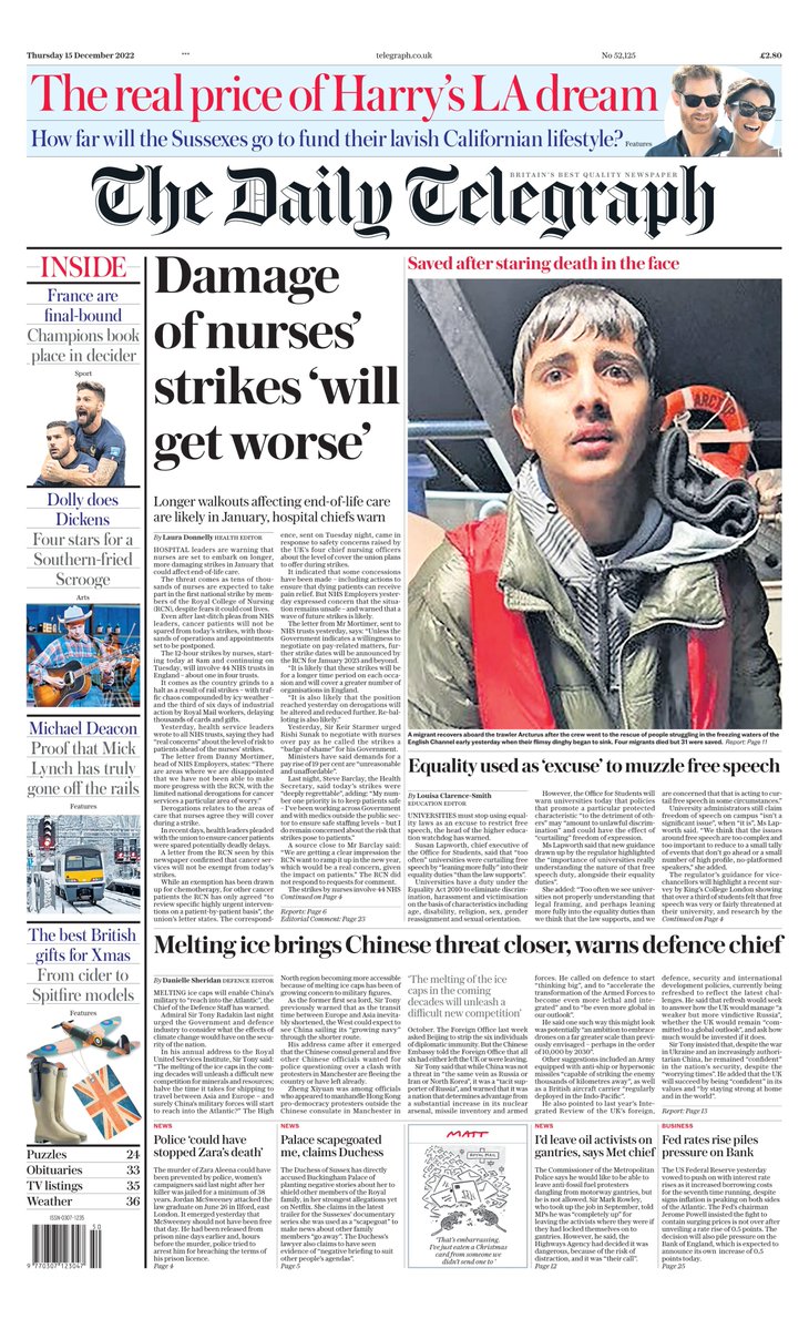 Daily Telegraph Front Page 15th Of December 2022 Tomorrows Papers Today