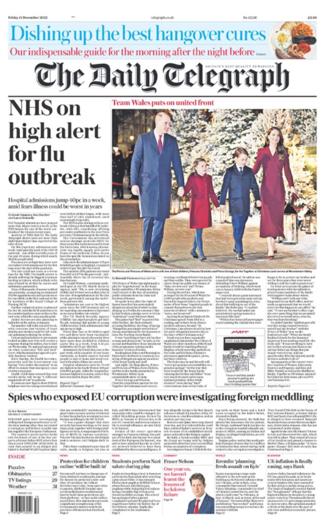 Daily Telegraph Front Page 16th of December 2022 - Tomorrow's Papers Today!