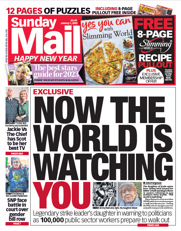 Sunday Mail Front Page St Of January Tomorrow S Papers Today
