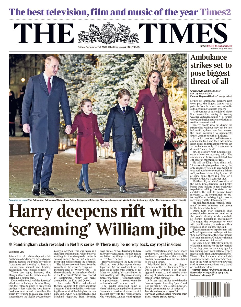 Times Front Page Th Of December Tomorrow S Papers Today