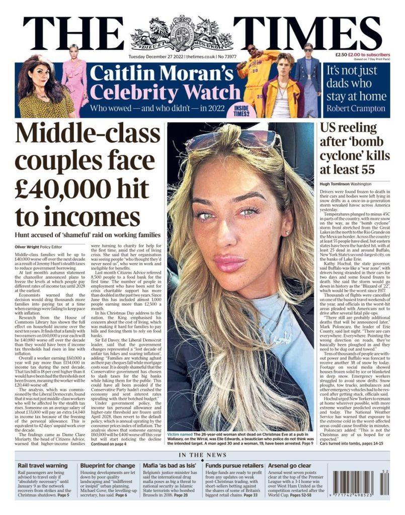 Times Front Page 27th Of December 2022 Tomorrows Papers Today 