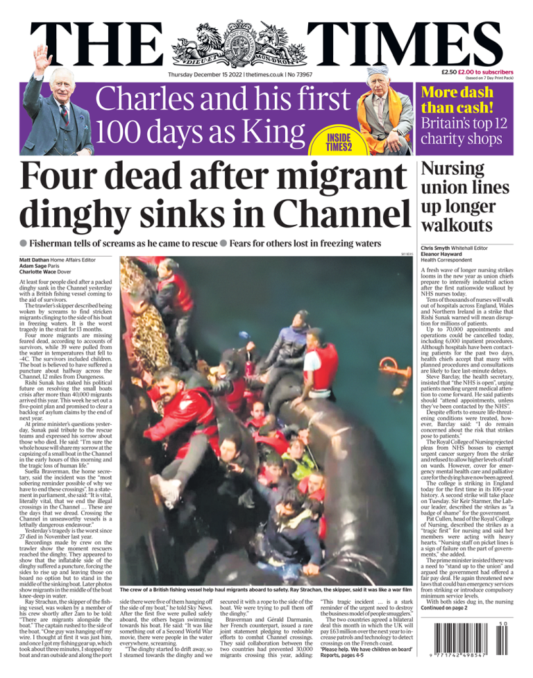 Times Front Page 15th of December 2022 - Tomorrow's Papers Today!