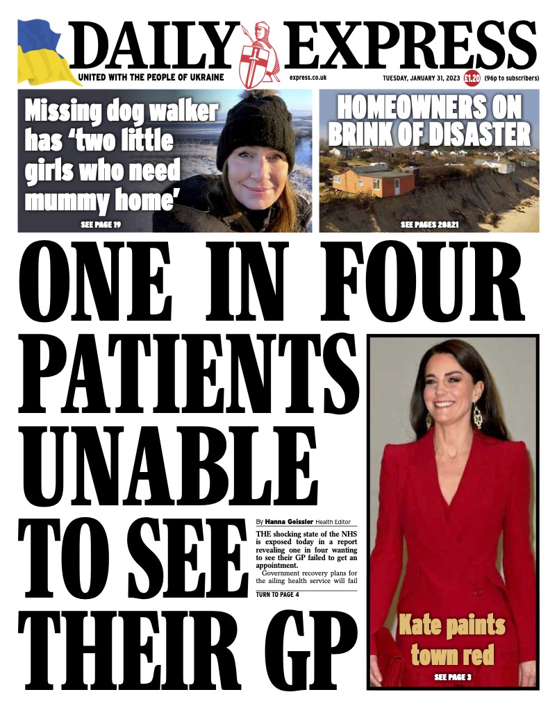 Daily Express Front Page 31st Of January 2023 Tomorrows Papers Today 